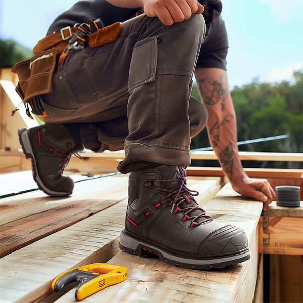 Men's Non-Slip Steel Toe Leather Work Boots - BLACK - 8
